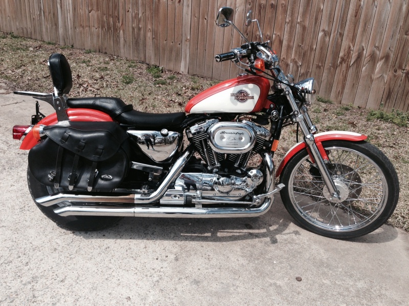 Right side of bike, showing saddle bags and chrome